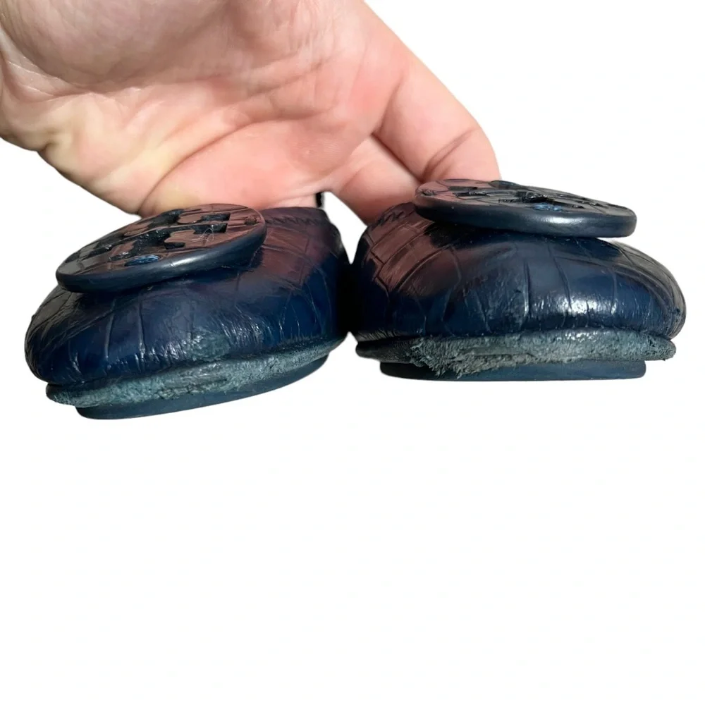 Tory Burch Minnie Croc ballet slides navy blue size 6